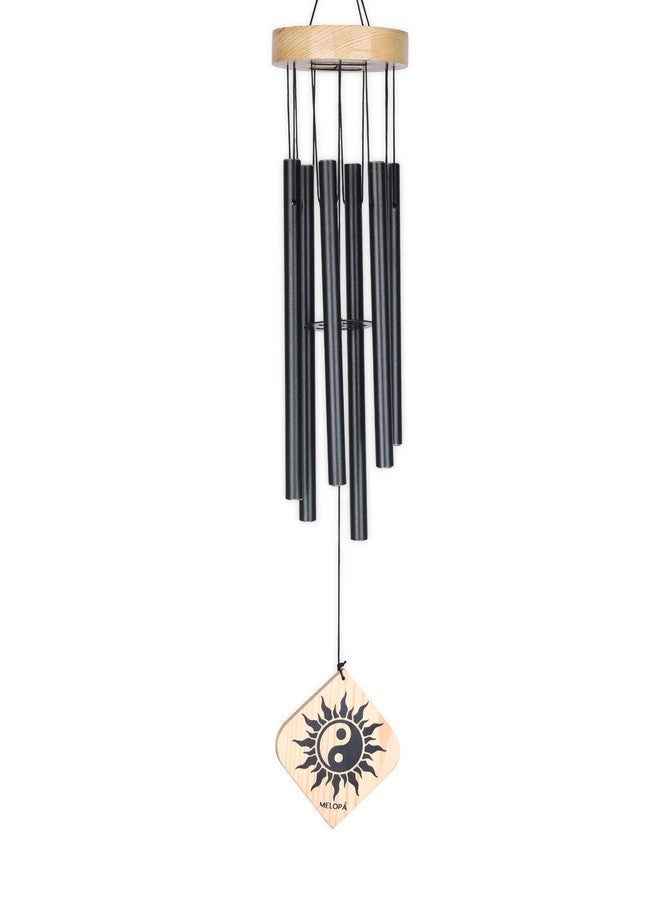 MELOPA 6 Pipe Aluminum & Wood Wind Chimes for Home Positive Energy - Black | Deep Tone Outdoor Wind Chime | Garden & Balcony Decor | Hanging Bell for Peace & Harmony - Image 1